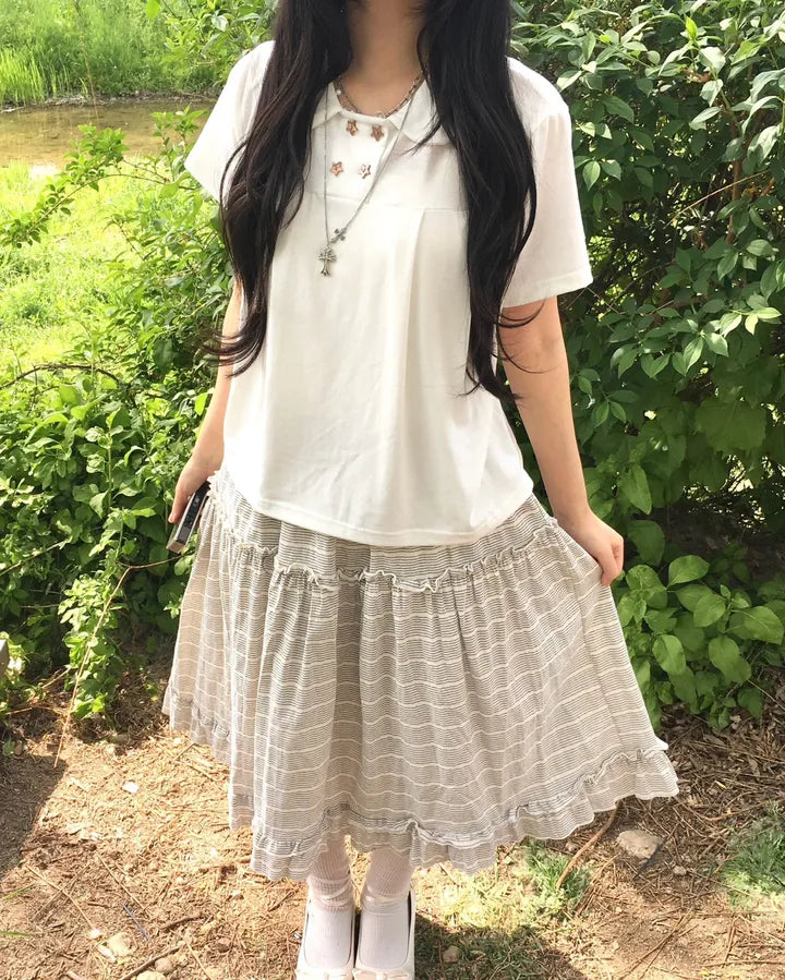 星星鈕娃娃領短T 三色入