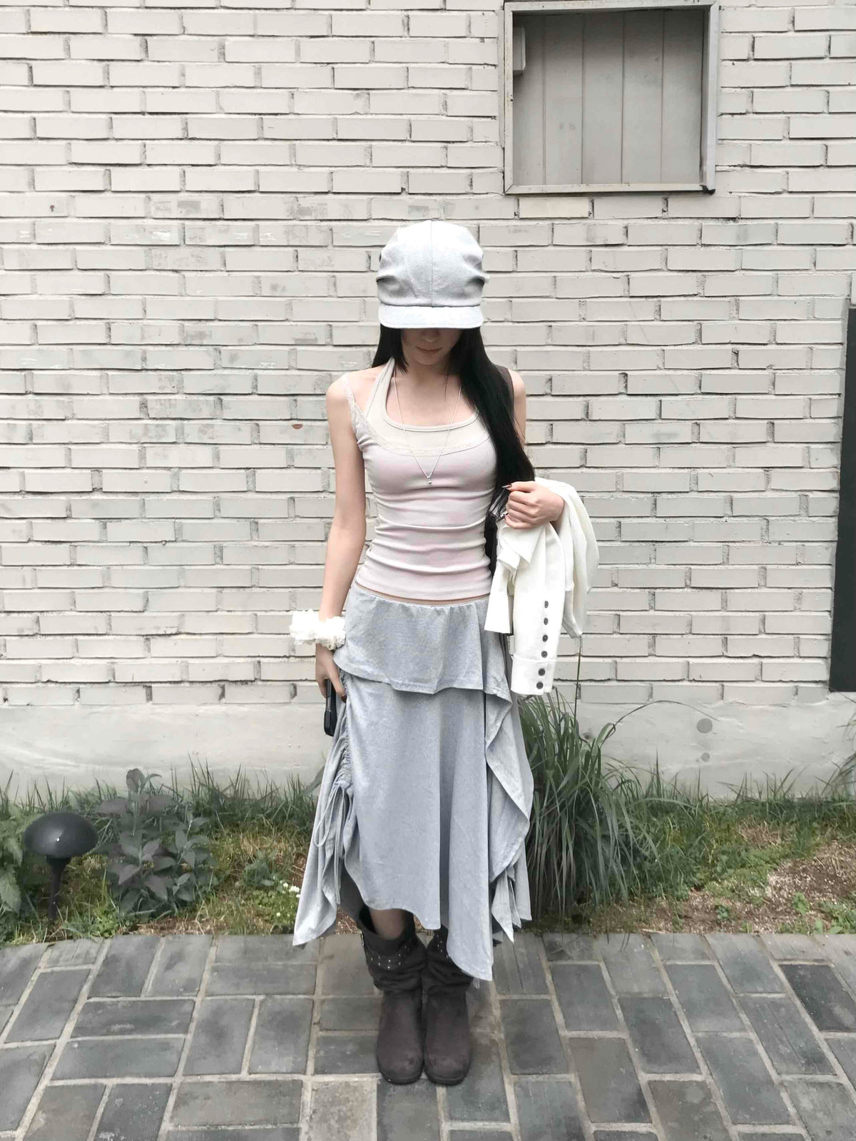 蕾絲假兩件掛脖背心 三色入