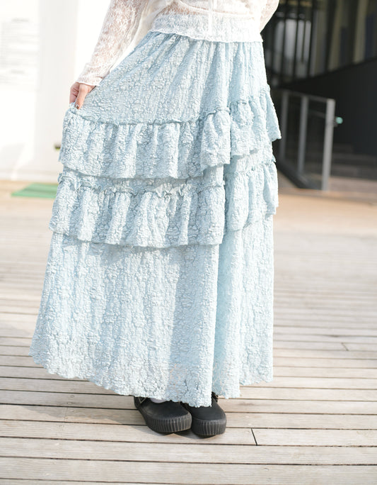 [$199@1] 斜邊lace ruffle skirt 三色入￼