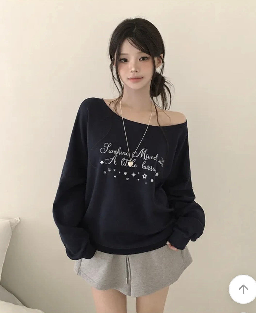 星點字母露肩衛衣 三色入