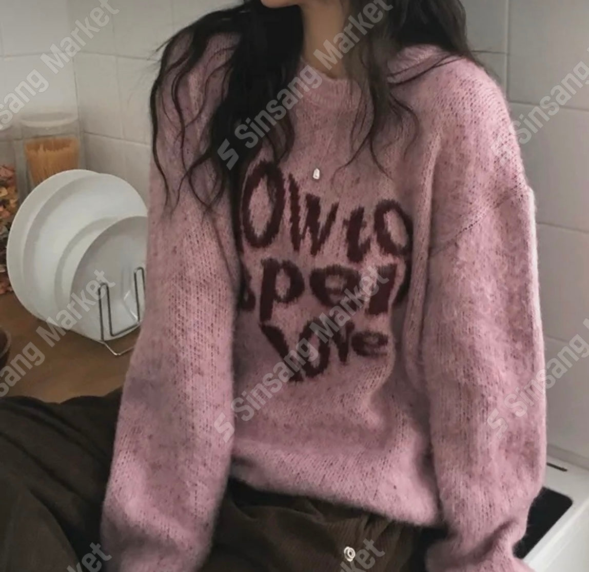 Heart Print Brushed Knit Sweater