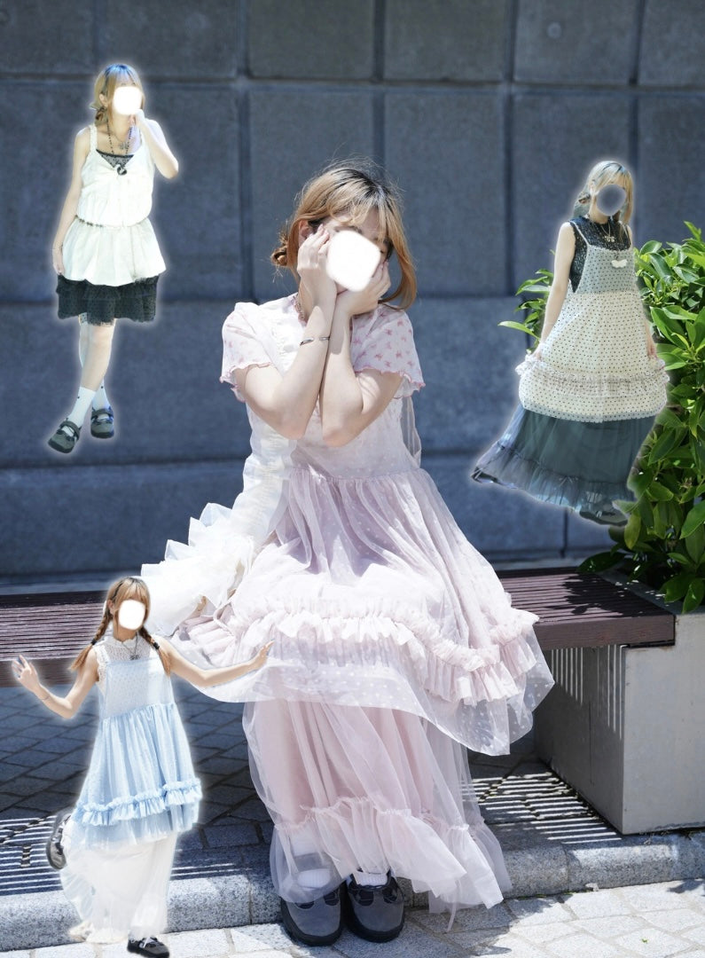 愛心網紗ruffle OPS 四色入