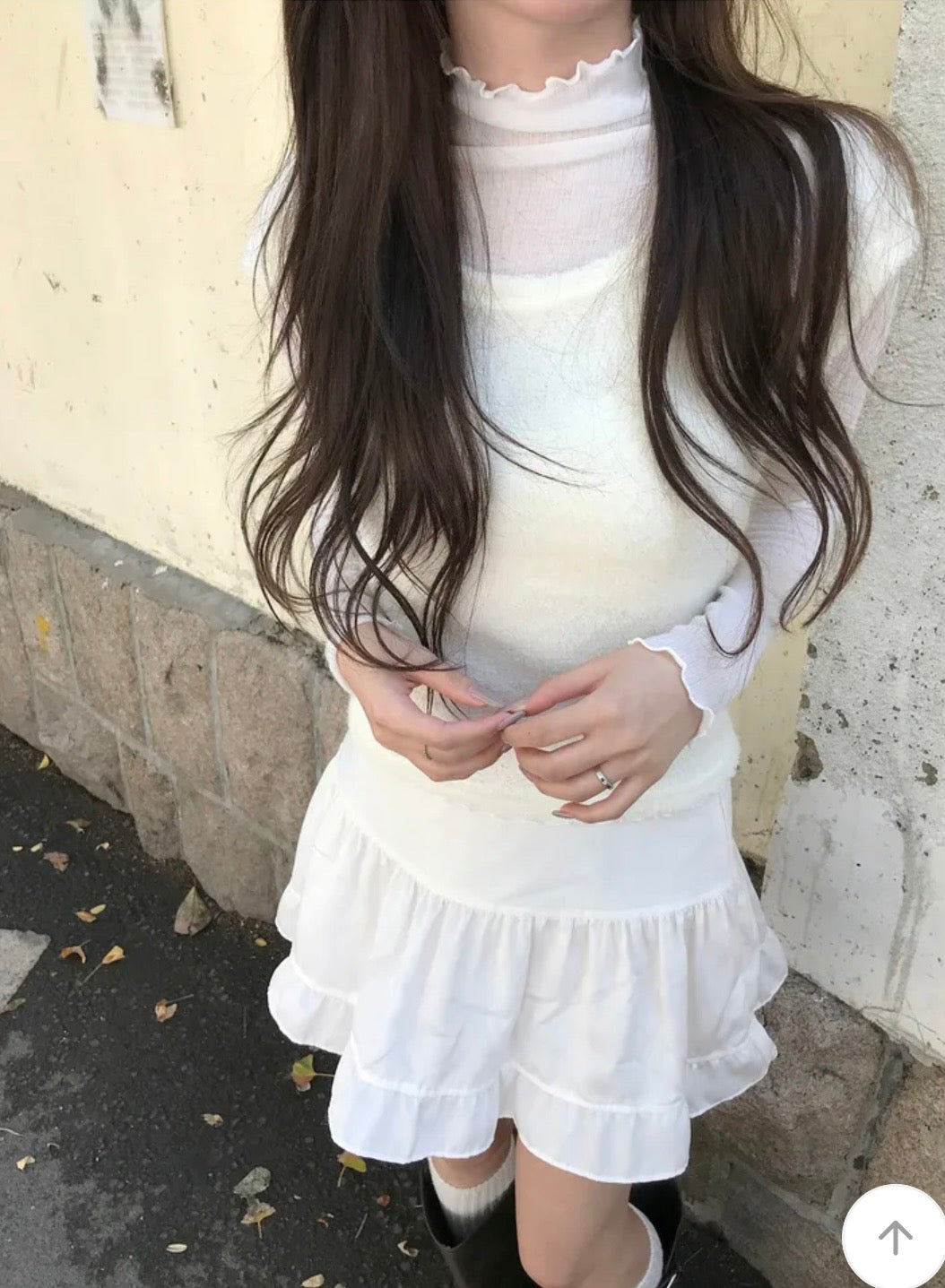 木耳邊高領兩件Set 三色入