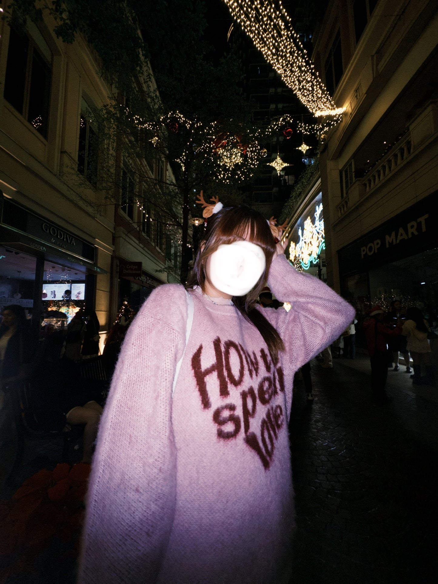 Heart Print Brushed Knit Sweater