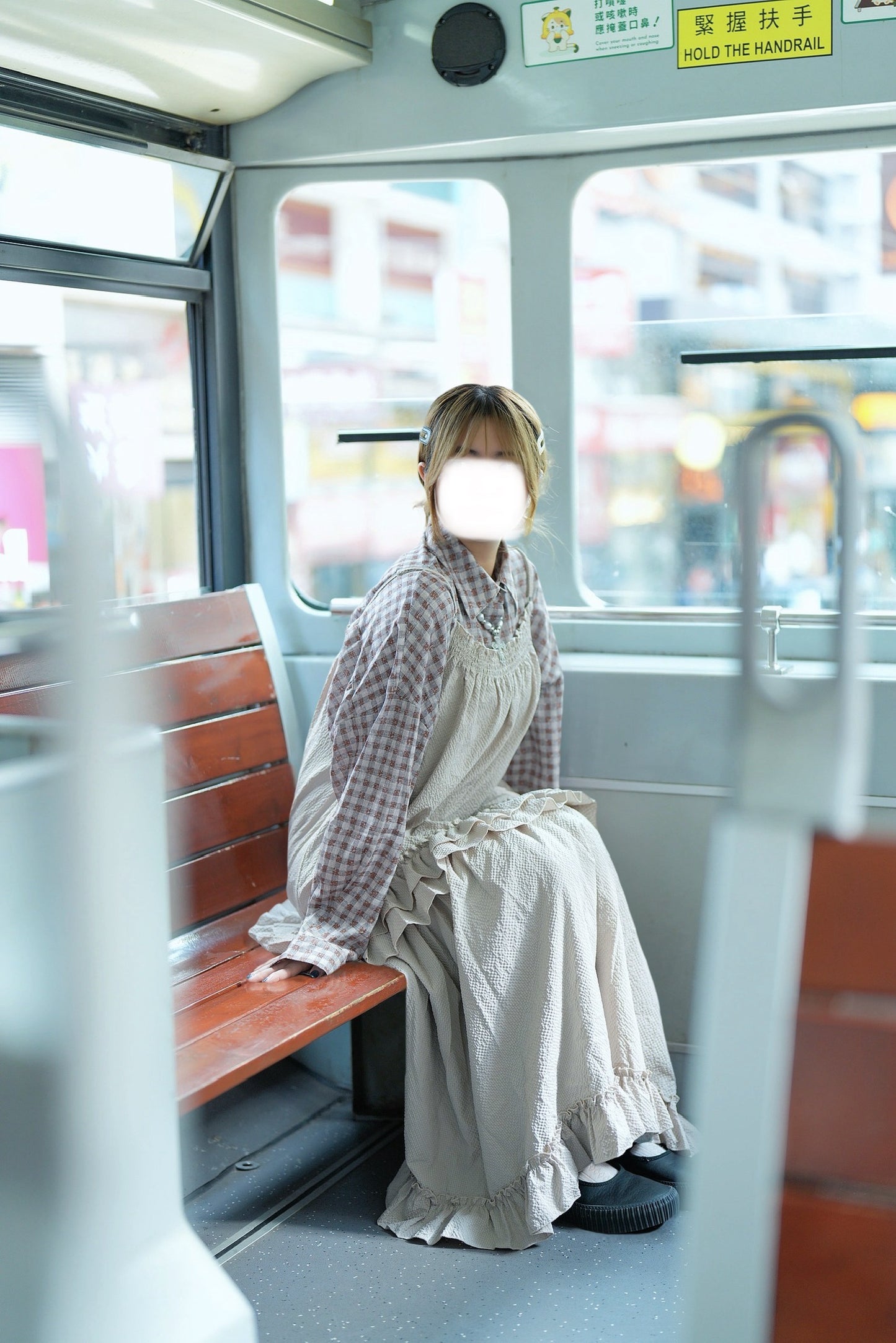 復古格紋ruffle襯衫 兩色入￼￼￼￼