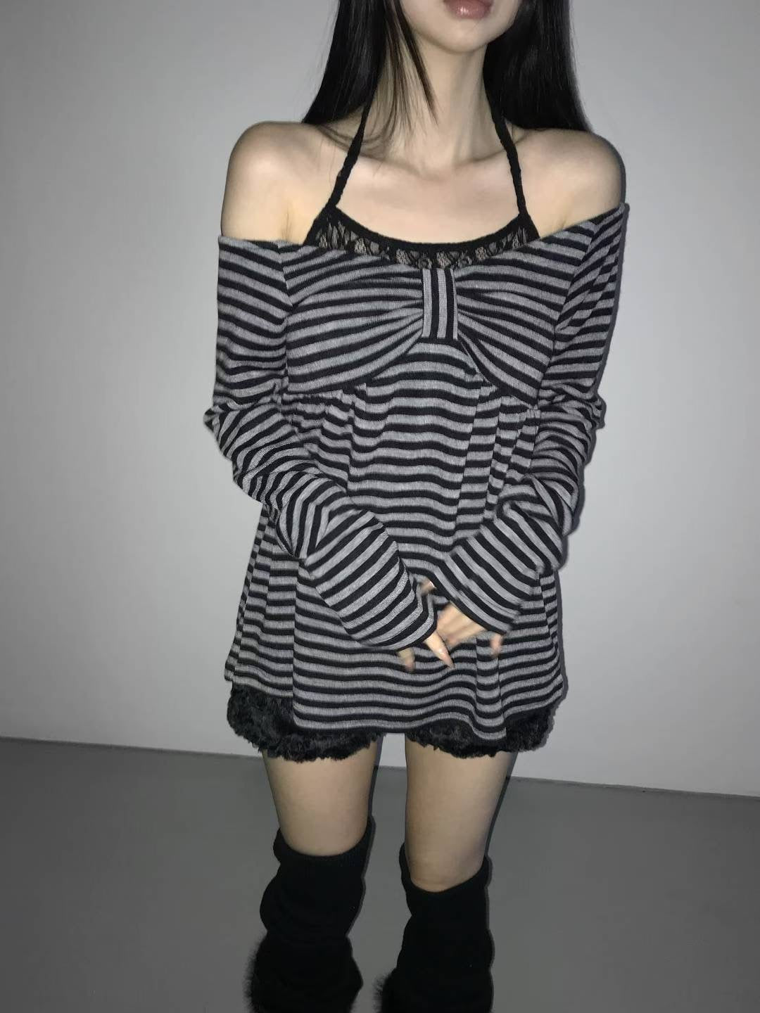 橫間條紋蝴蝶結Top 三色入