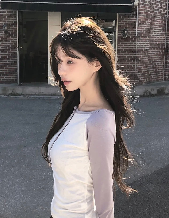 插肩半扣牛角Tee 三色入