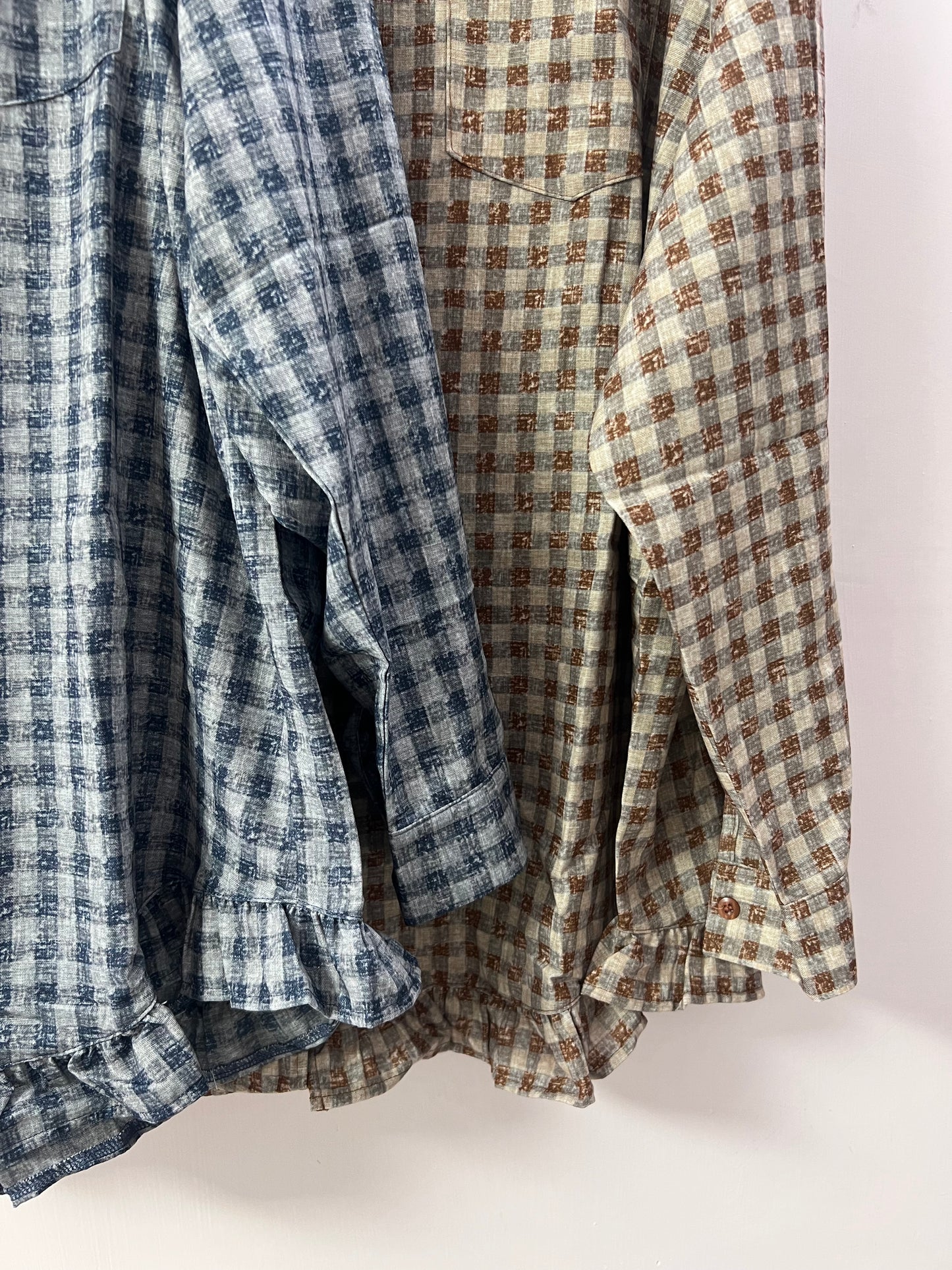 復古格紋ruffle襯衫 兩色入￼￼￼￼