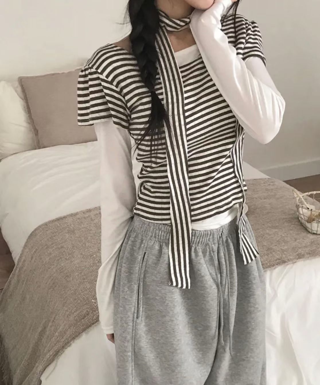 間條掛頸Top 兩色入