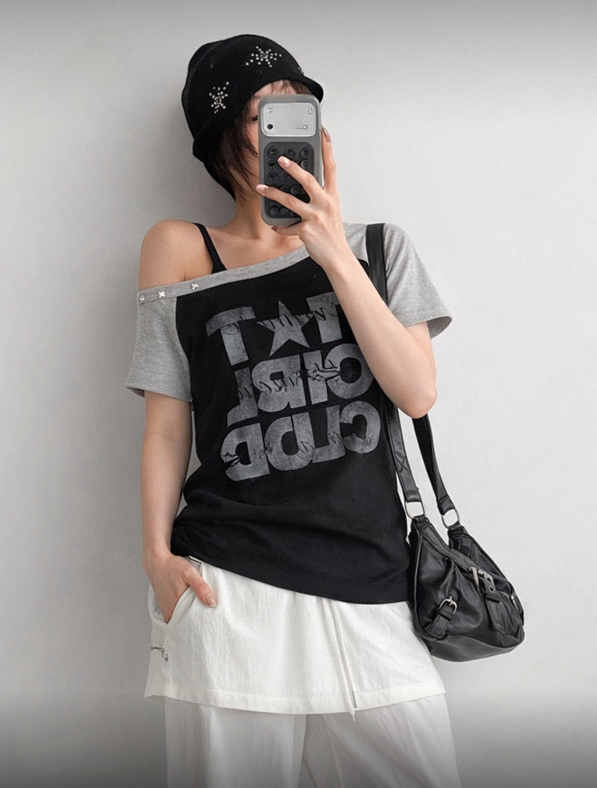 HotGirlClub斜膊上衣￼三色入
