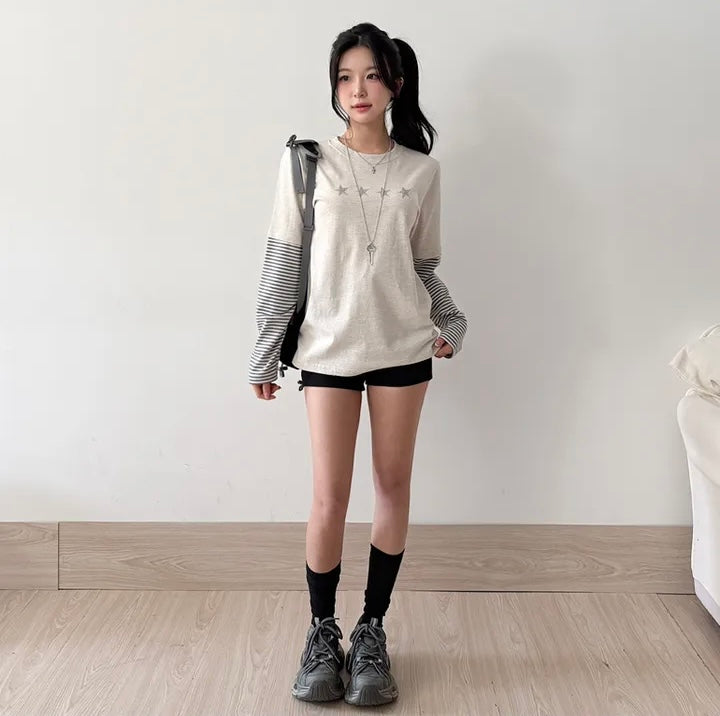 星星撞色假兩件Top 四色入