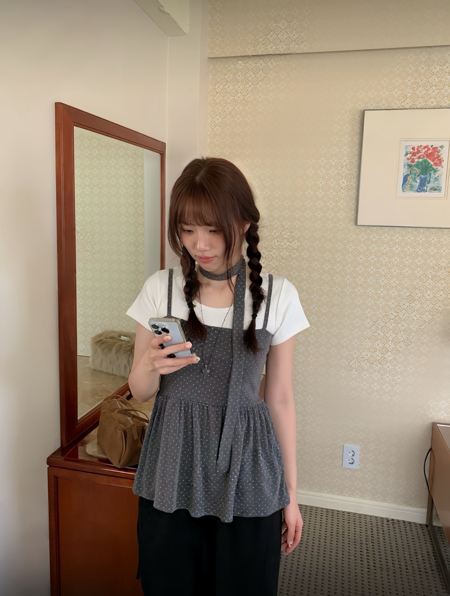 3月限定韓貨預訂95折☆ 波點背心連頸帶Top 兩色入