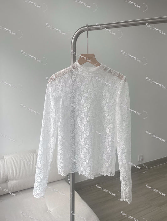 透膚花花ruffle長袖top