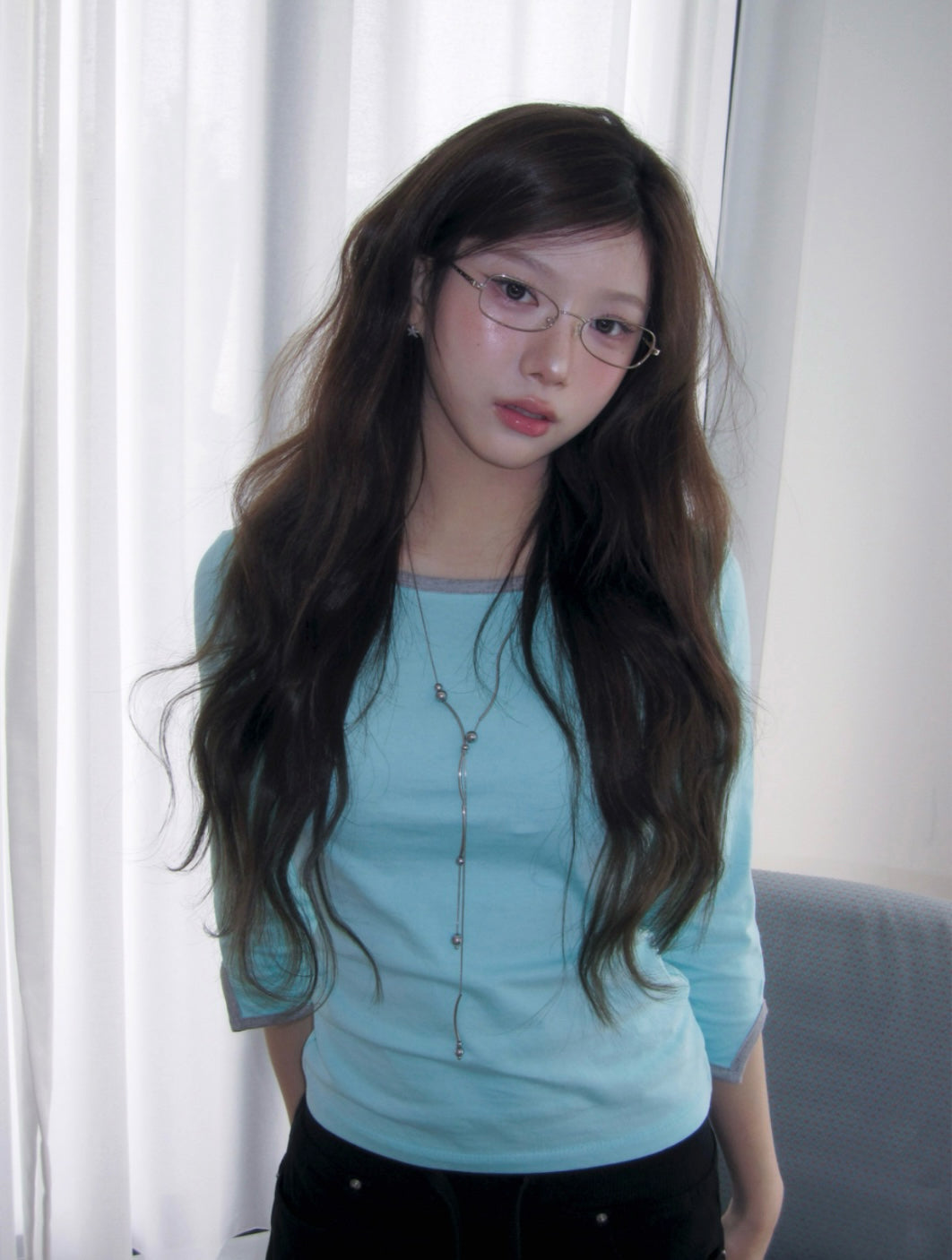 韓牌自家製3/4袖拼色Top 四色入