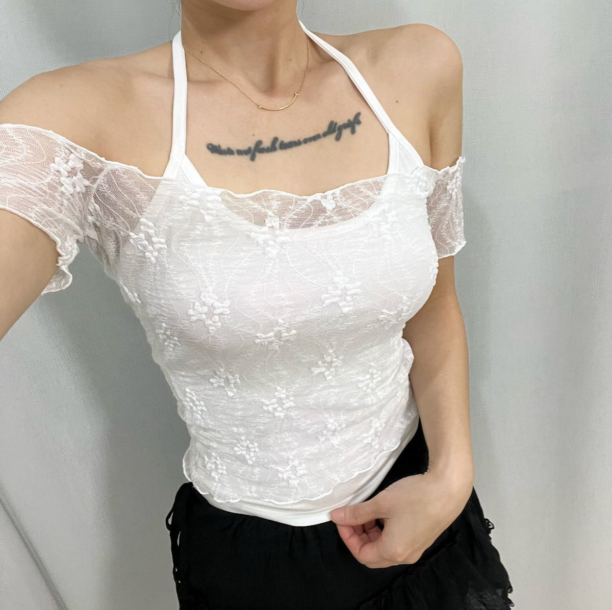 Lace花紋透兩件set 三色入