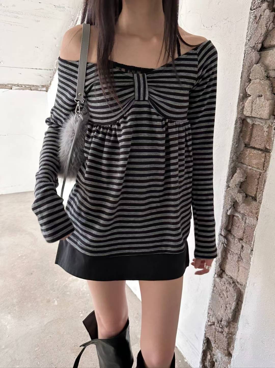 橫間條紋蝴蝶結Top 三色入