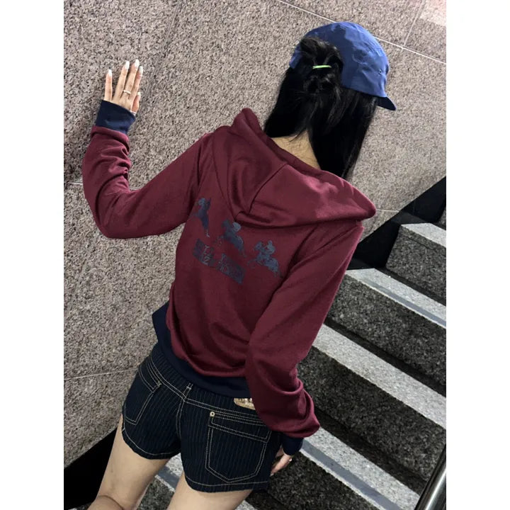 復古撞色拉鏈帽外套 四色入