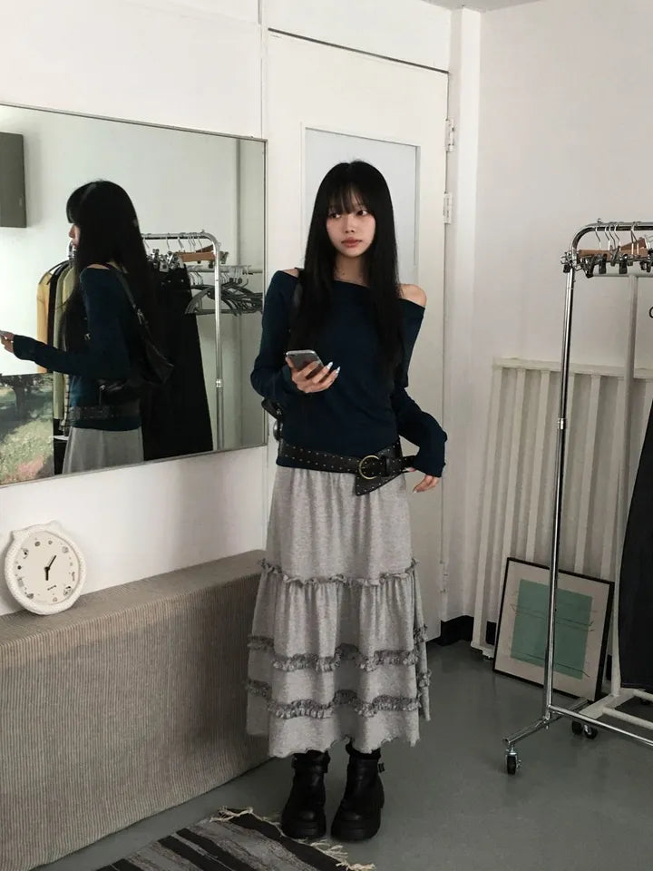 碎花木耳層層長裙 四色入