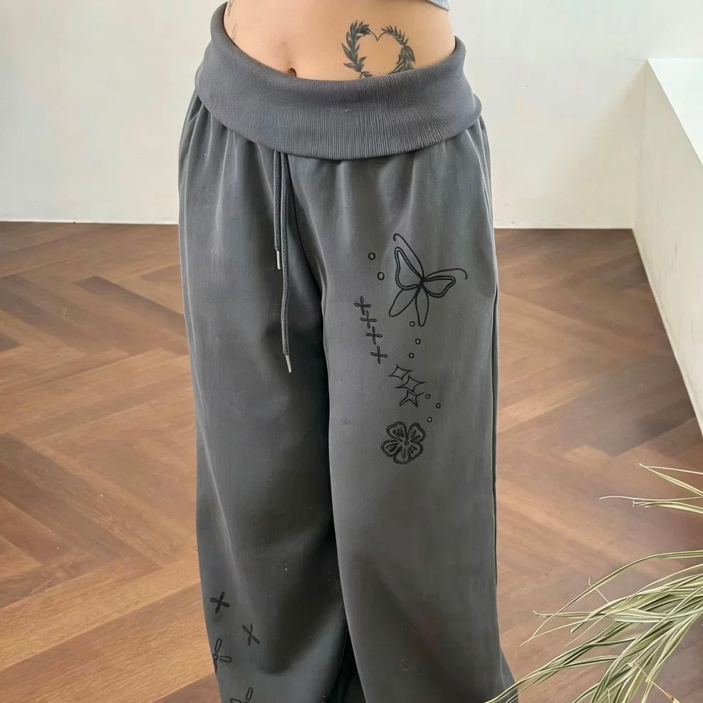 4月限定韓貨預訂95折ᢉ𐭩 Printed Wrinkled Pants 兩色入