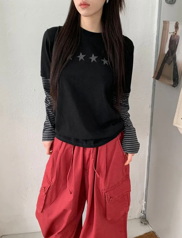星星撞色假兩件Top 四色入