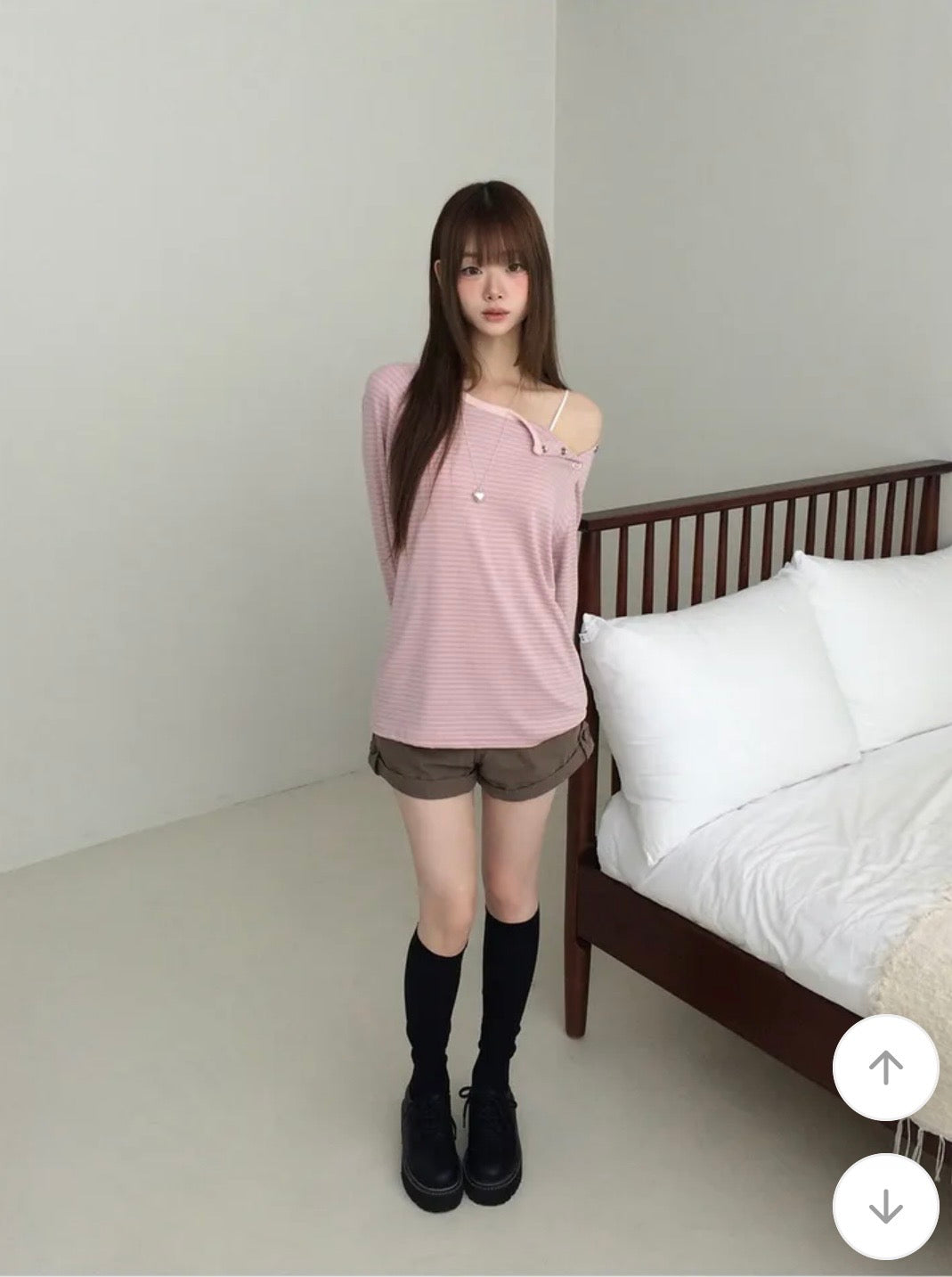 條紋露肩長袖T 五色入