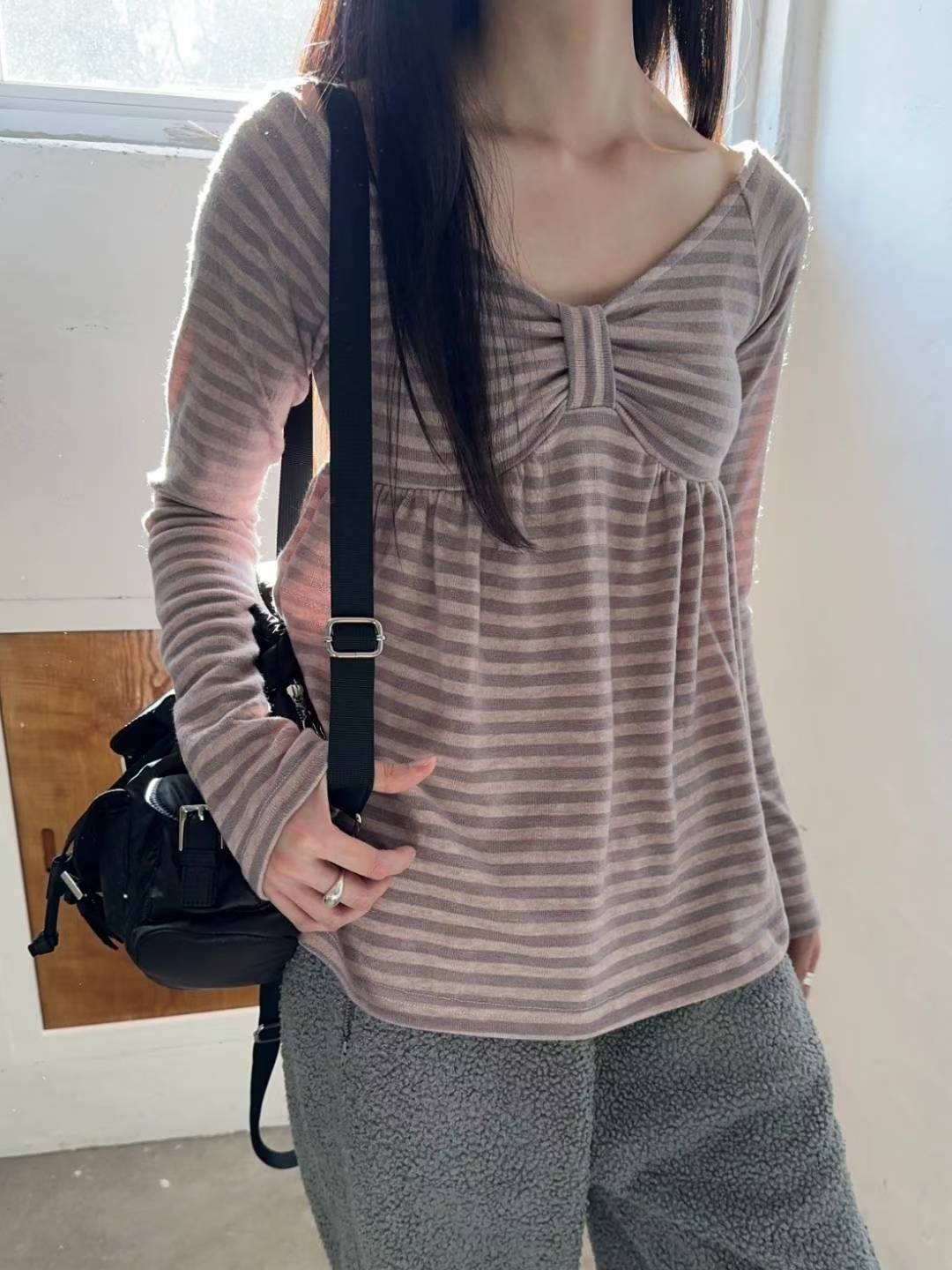 橫間條紋蝴蝶結Top 三色入