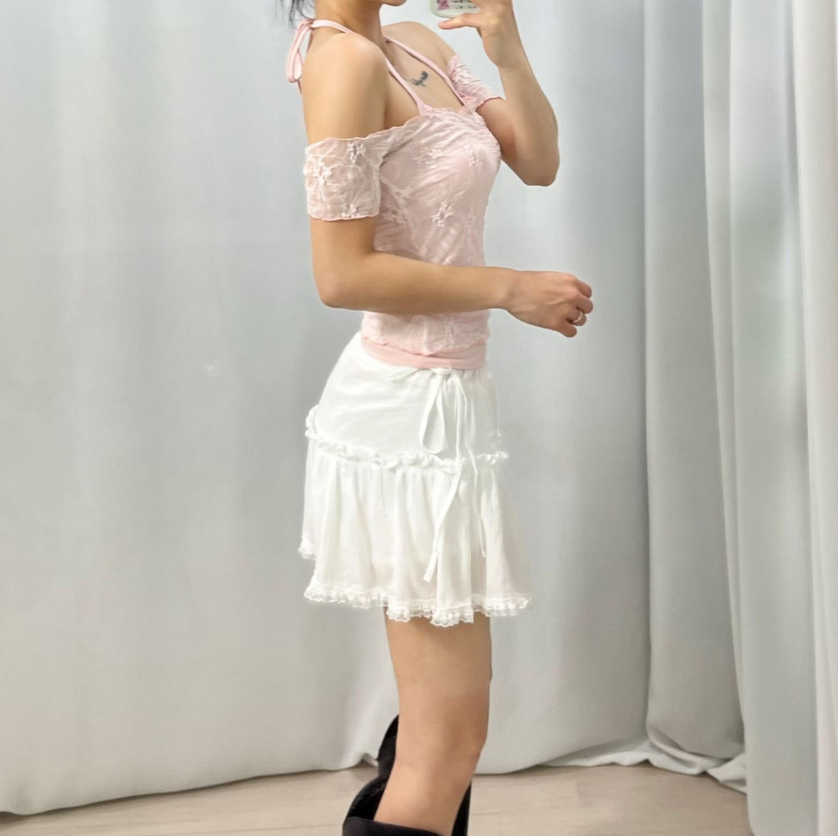 Lace花紋透兩件set 三色入