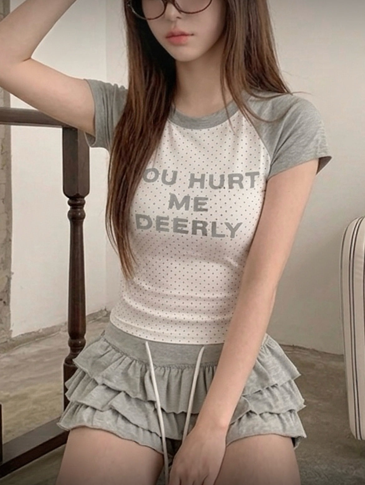 韓制波點貼身拼色Top 四色入