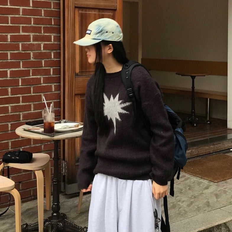 Star Pattern Round Neck Knit Sweater