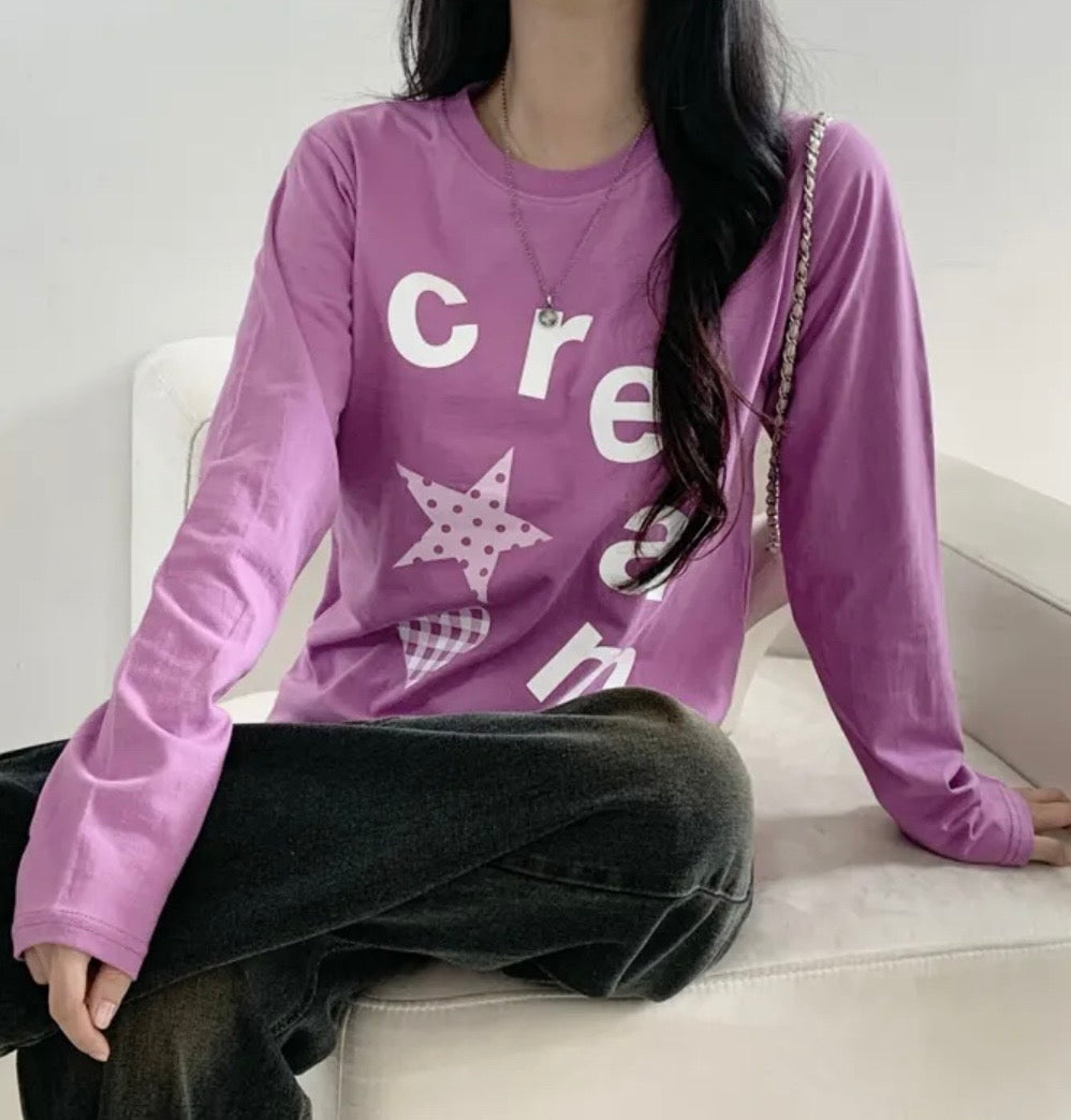星星愛心印花長袖Top 六色入