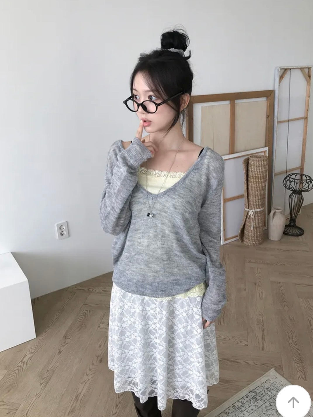 腰頭皺褶蕾絲中長裙 三色入