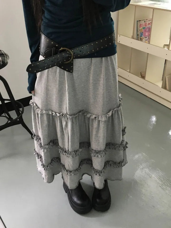 碎花木耳層層長裙 四色入