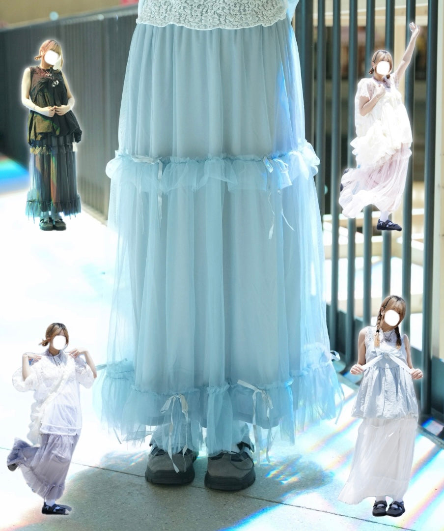 蝴蝶結紗紗花邊半裙 五色入￼