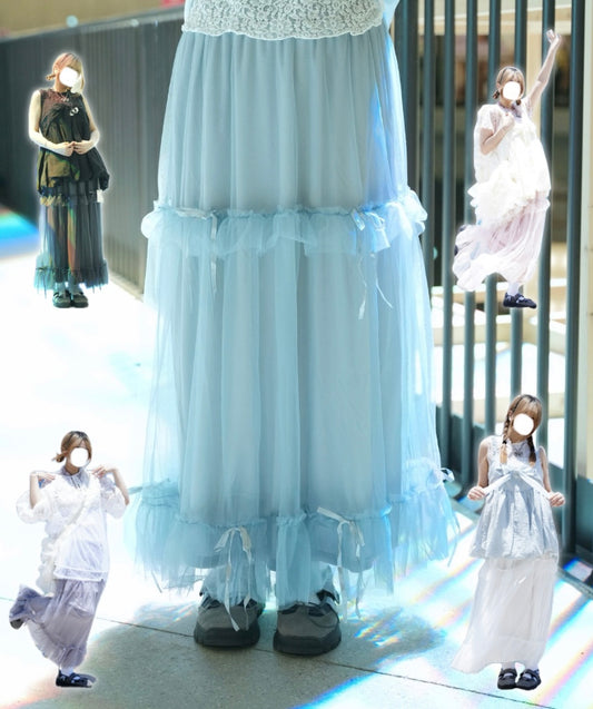 蝴蝶結紗紗花邊半裙 五色入￼