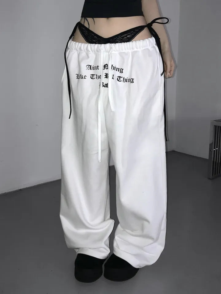 蕾絲綁帶闊腿褲 三色入