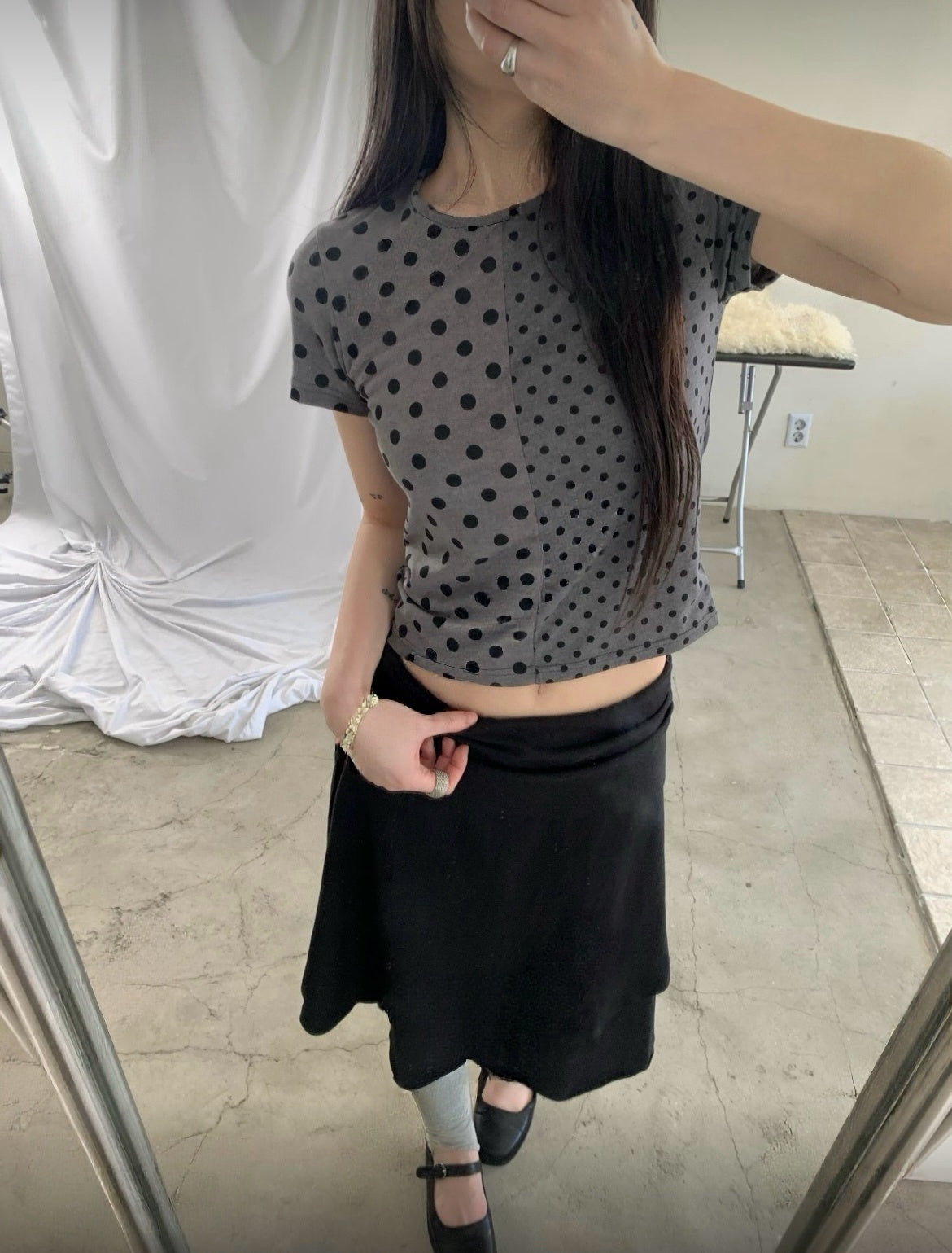 3月限定韓貨預訂95折☆ 雙拼波點Top 三色入