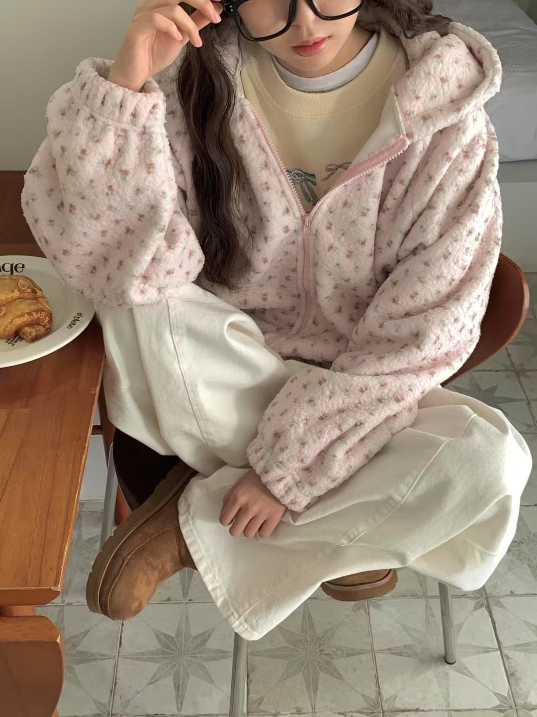 碎花毛毛外套
