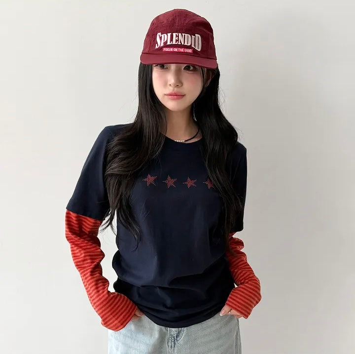 星星撞色假兩件Top 四色入