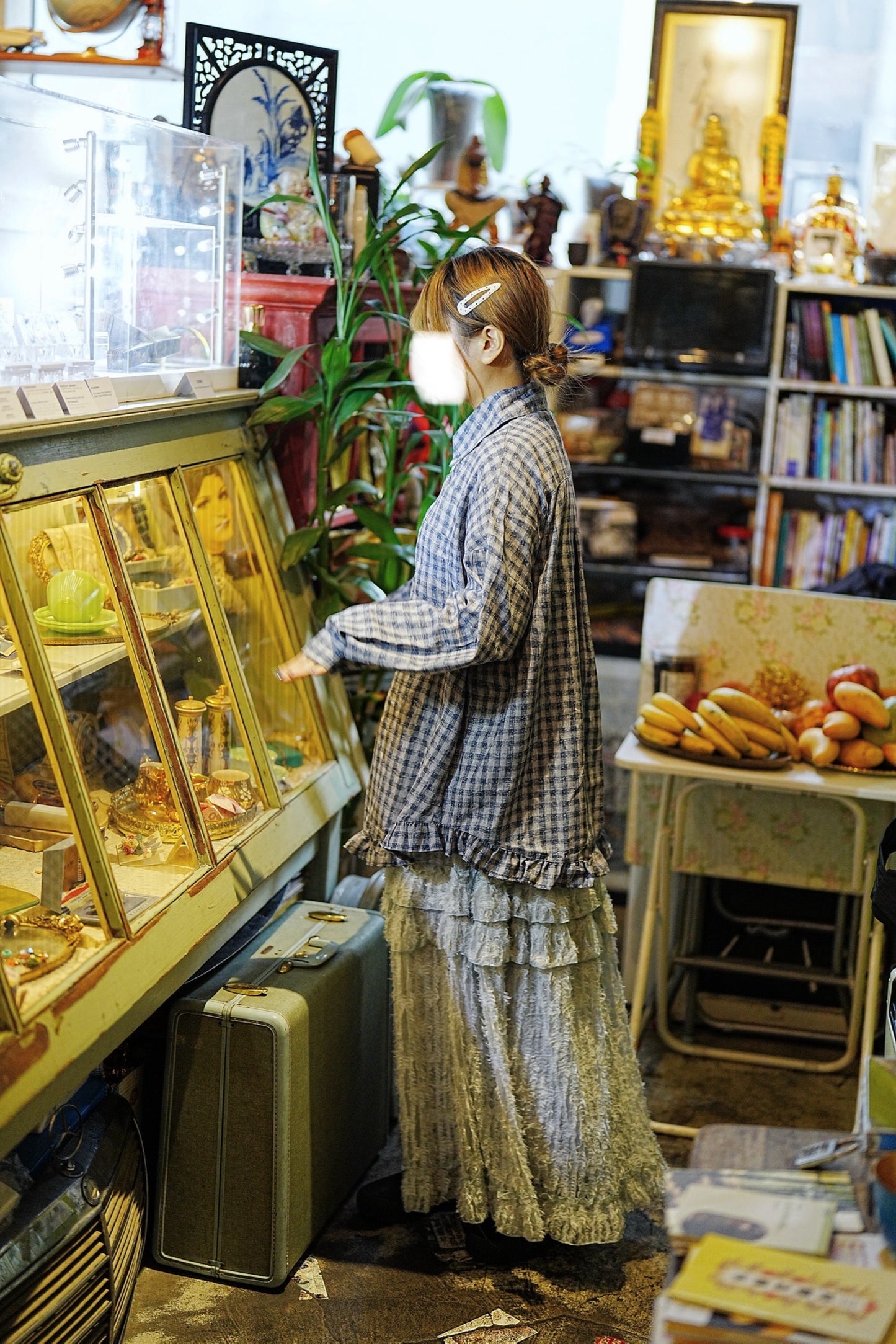 復古格紋ruffle襯衫 兩色入￼￼￼￼