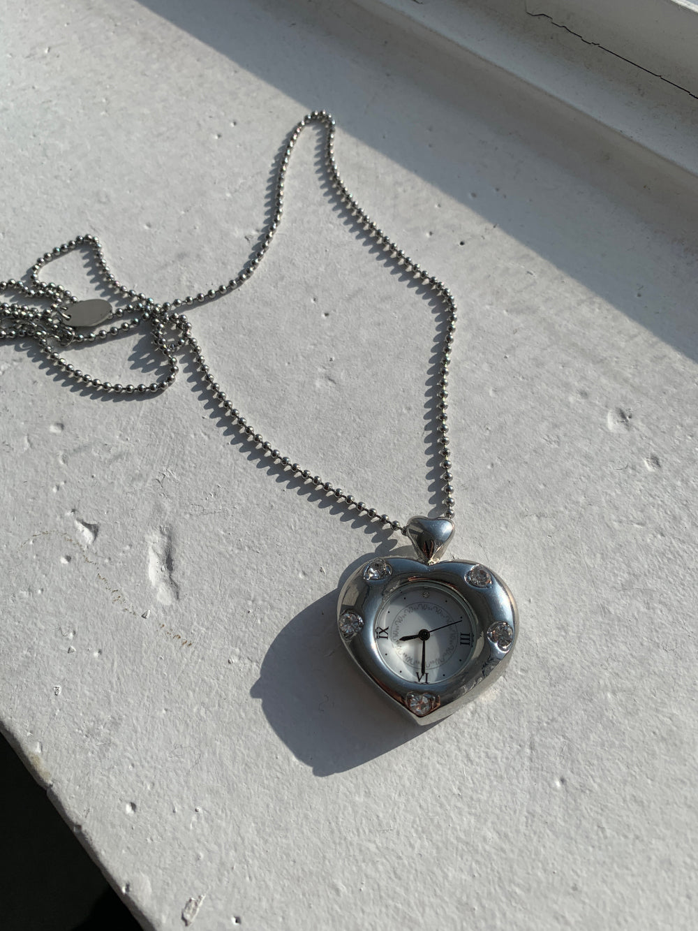 Grumpy Stuff Twinkle Heart Clock Long Necklace