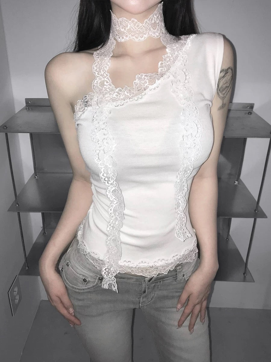 Asa同款斜肩Lace Top 三色入