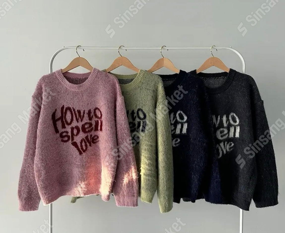 Heart Print Brushed Knit Sweater
