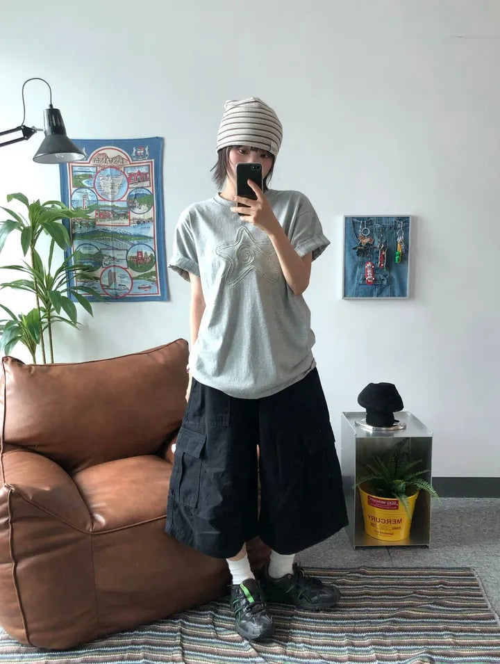 7月韓貨預訂95折಄格紋星星短袖Tee 五色入