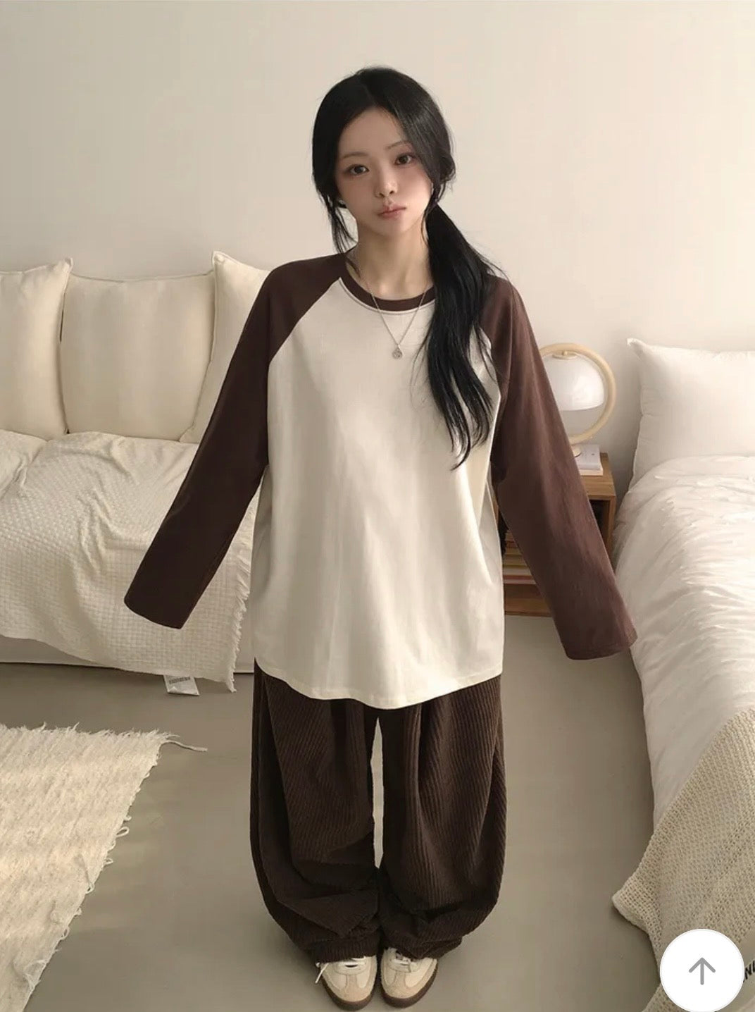 Oversize牛角插肩長袖Tee 五色入