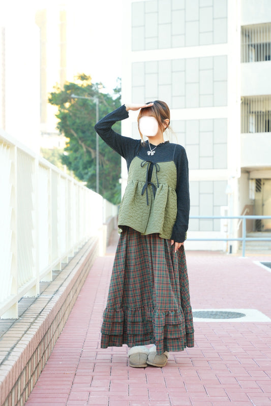 格子雙層下擺半裙 三色入