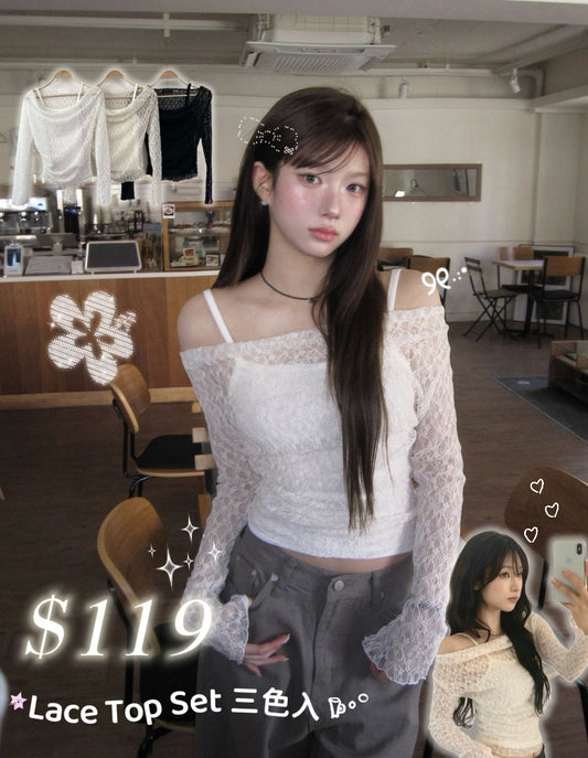 3月韓貨預訂95折☆ Lace Top Set三色入