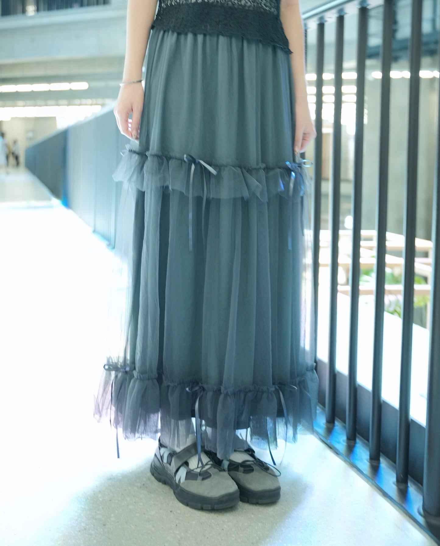 蝴蝶結紗紗花邊半裙 五色入￼